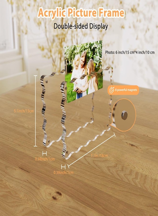 CHEGIF Acrylic Picture Frame, 4x6 Acrylic Magnetic Picture Frames Double Sided Clear Photo Frame 10+10mm Thick Scalloped Picture Frame Freestanding for Desktop Display, 1 Pack - Image 2